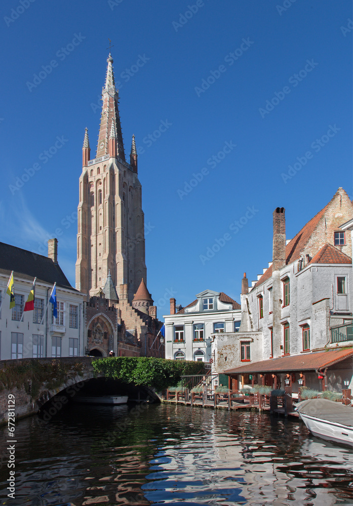 Bruges - Church of Our Lady and canal in morning light