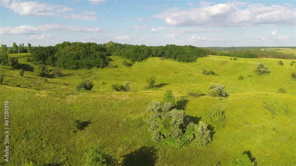 Beautiful hills with trees ,sky with clouds. Aerial summer Beautiful hills with trees ,sky with clouds. Aerial summer