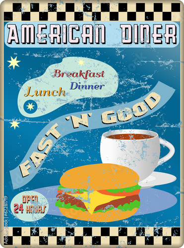 retro american diner sign, worn and weathered, vector eps