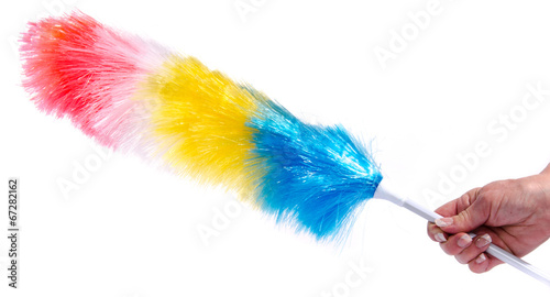 Woman's hand holding a soft colorful duster