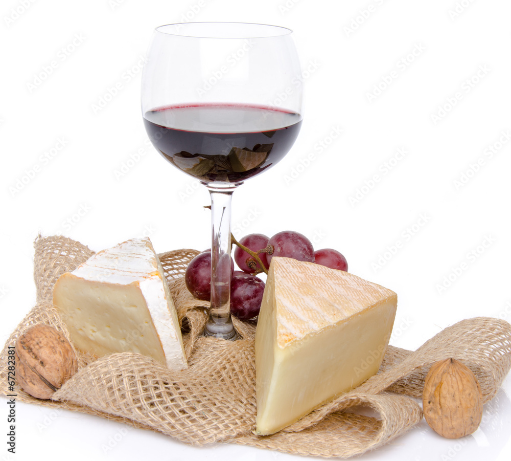 Fototapeta Composition of cheeses and wine