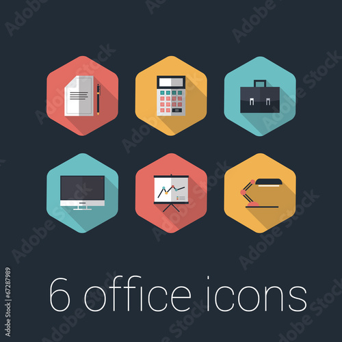 colorful business and office flat design icons set