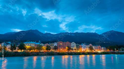 Uferpromenade von Innsbruck zur blauen Stunde photo