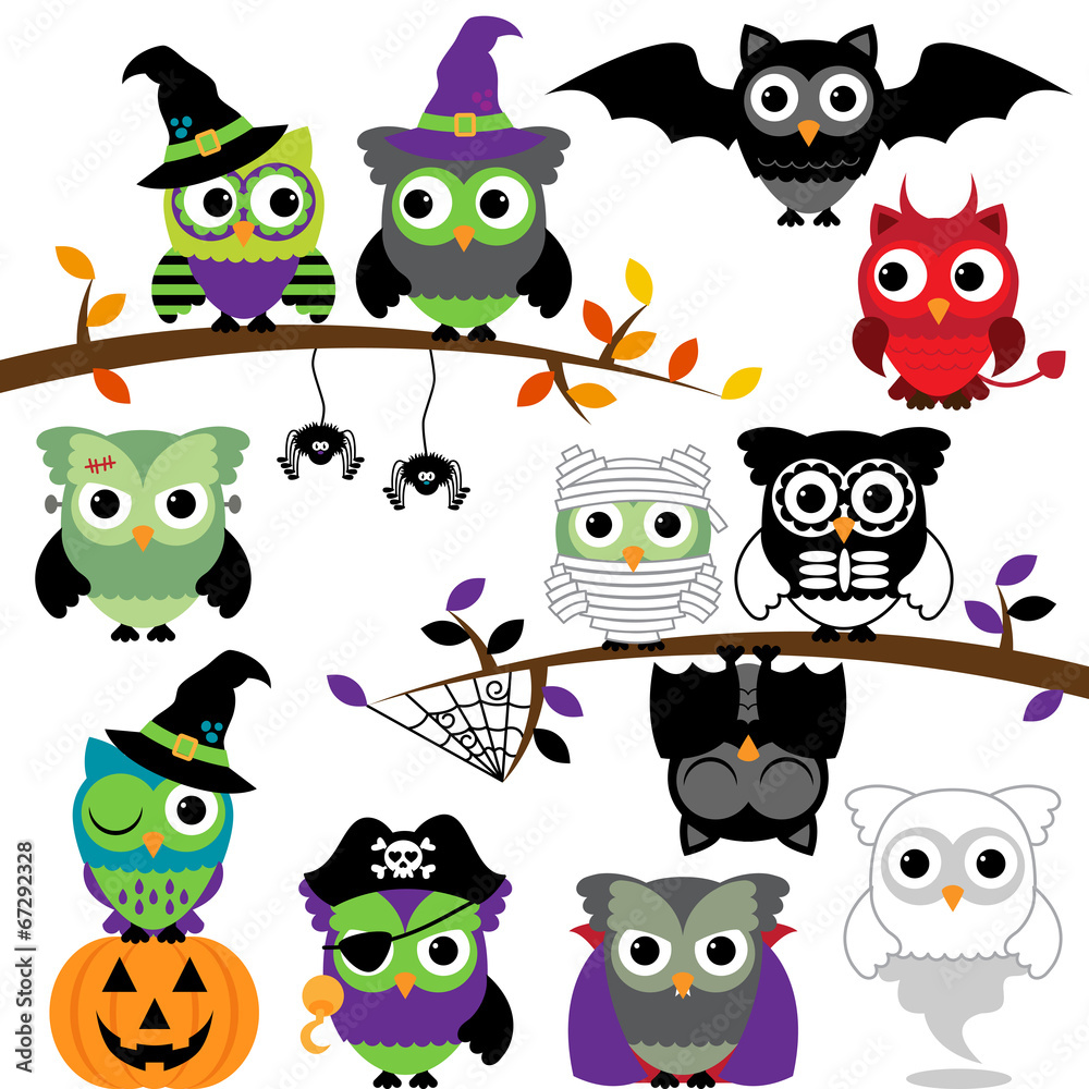 Fototapeta premium Vector Collection of Spooky Halloween Owls