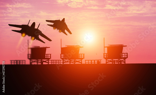 Fotografie, Obraz Venice Beach and f-14 squadron