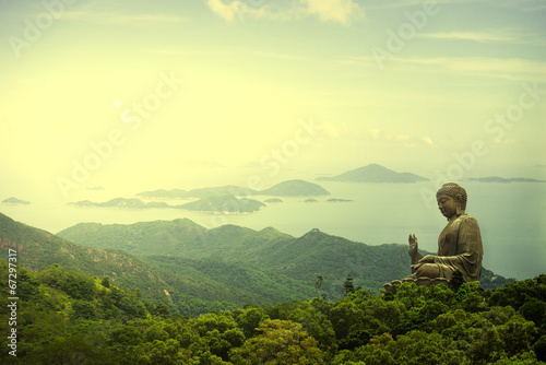 Canvas Print Hong Kong, Lantau Island Giant Buddha of Po Lin Monastery with b