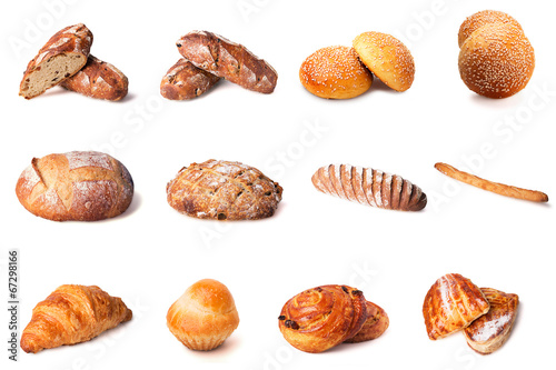 Set of images of bread isolated on white background