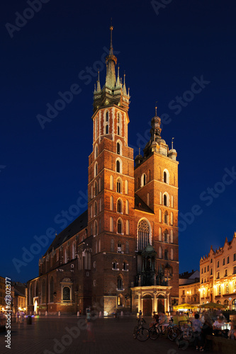 A night view of the Market Square in Krakow, Poland