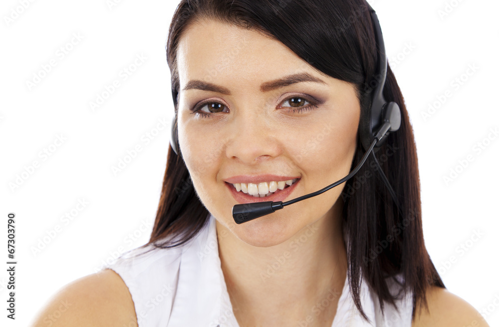 beautiful woman secretary with headset. closeup beautiful woman secretary with headset. closeup