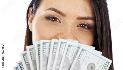 woman with a wad of cash. closeup.