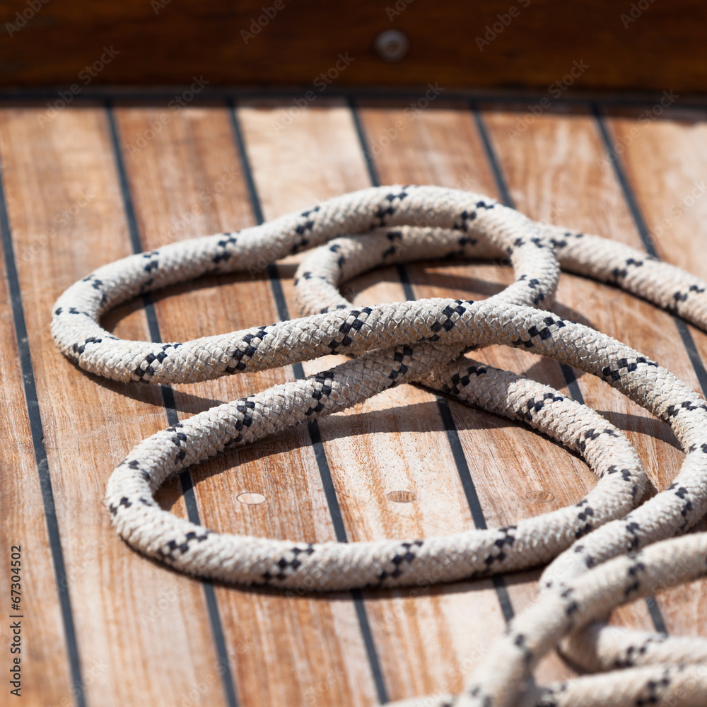 Rope on a wooden boat deck