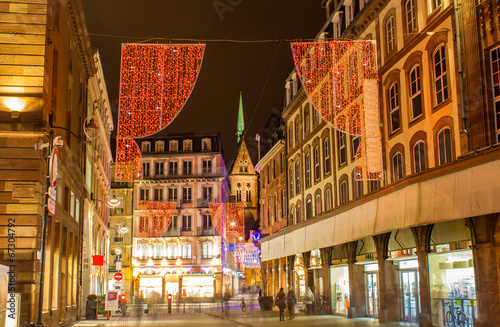 Christmas decorations on streets of Strasbourg. Alsace, France photo