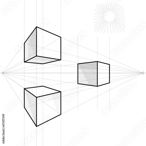 vector sketch of a cube in perspective