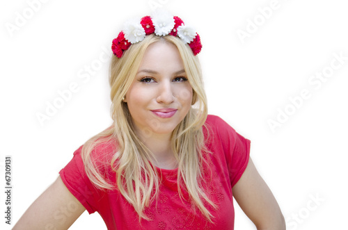 Pretty Blonde with pink floral headband