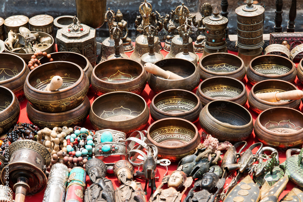 Bunch of traditional souvenirs (market in Nepal, Kathmandu)