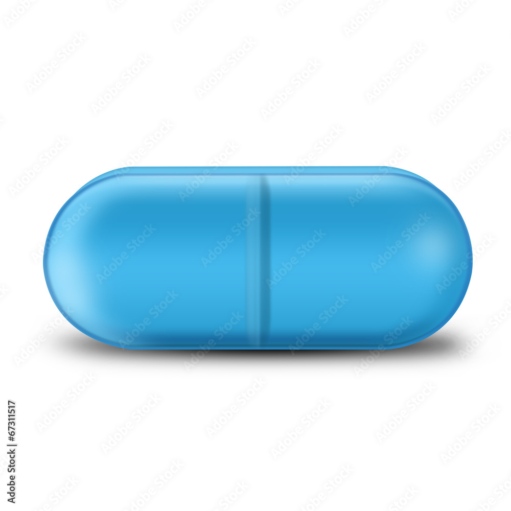 Single blue pill isolated on white background