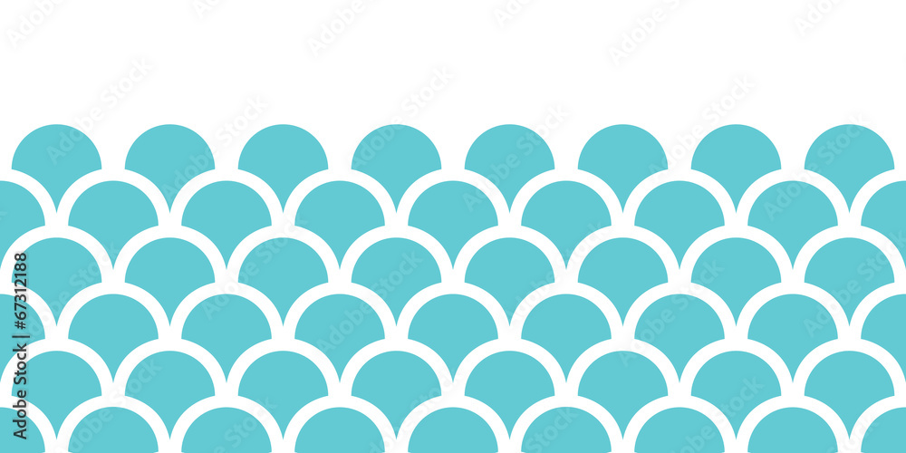 Abstract blue fishscale horizontal seamless pattern background