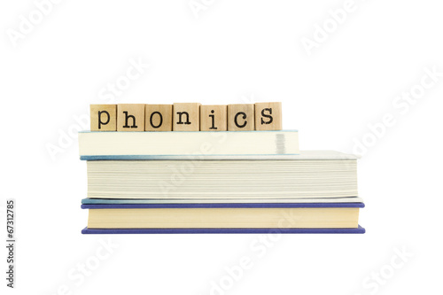 phonics word on wood stamps and books photo