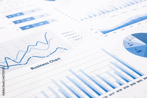 blue business charts, graphs, statistic and reports