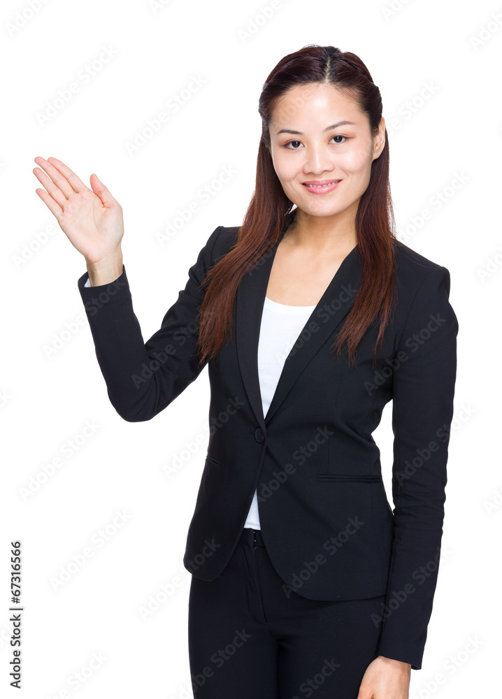 Asian business woman with open hand palm Asian business woman with open hand palm