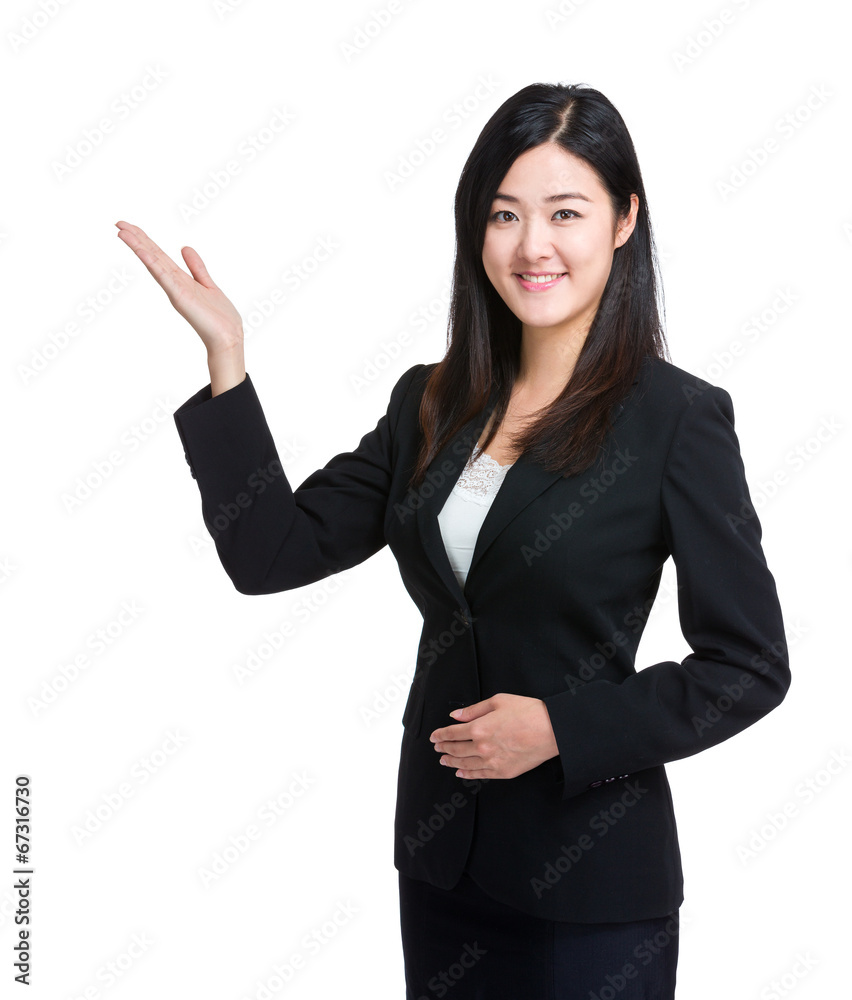 Business woman with open hand palm Business woman with open hand palm