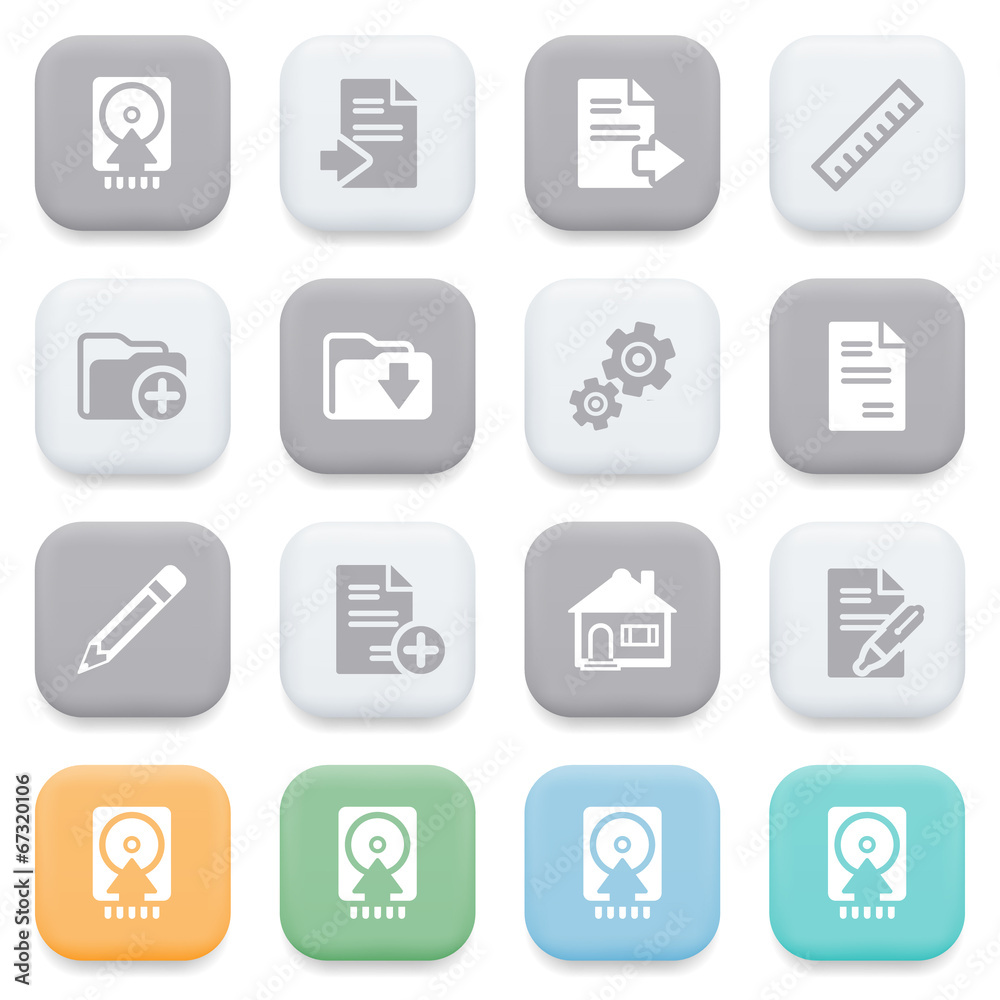 Document icons on color buttons. Document icons on color buttons.