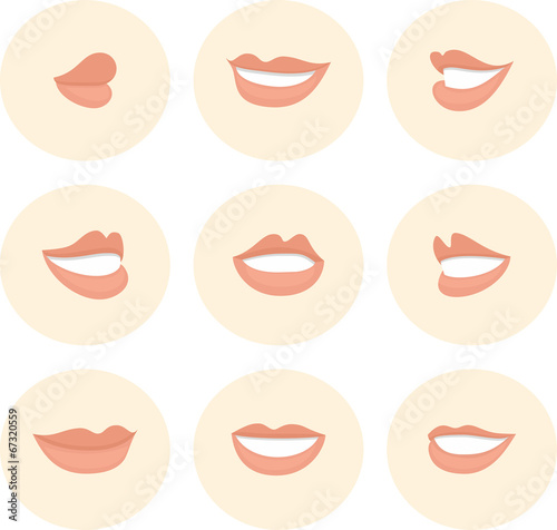 Pink set of female lips