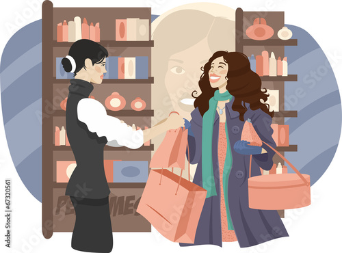 girl with purchases in the perfume boutique