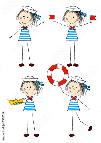 Set of funny sailor girls