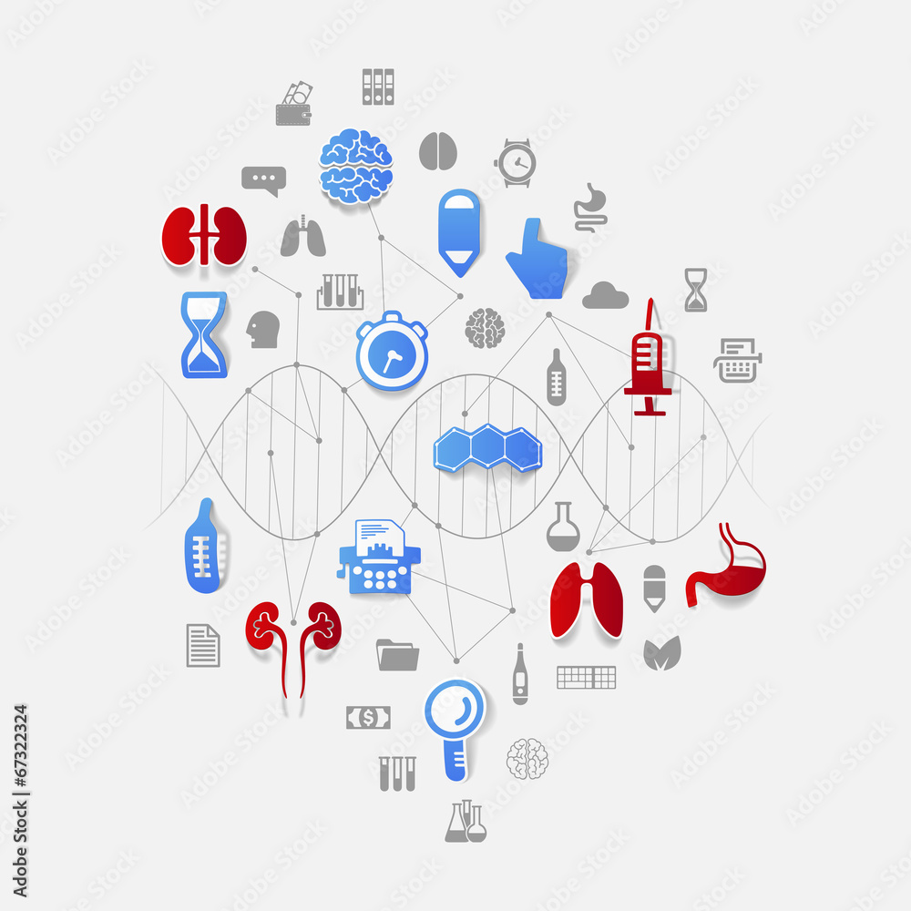 DNA helix with medical icons DNA helix with medical icons