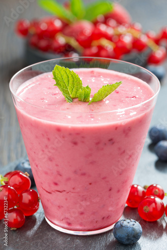 refreshing milkshake with fresh berries and mint