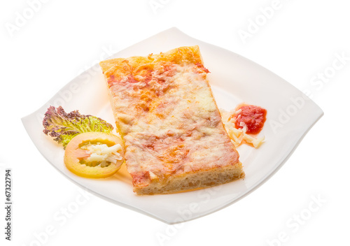 Pizza with tomato sauce and mozarella