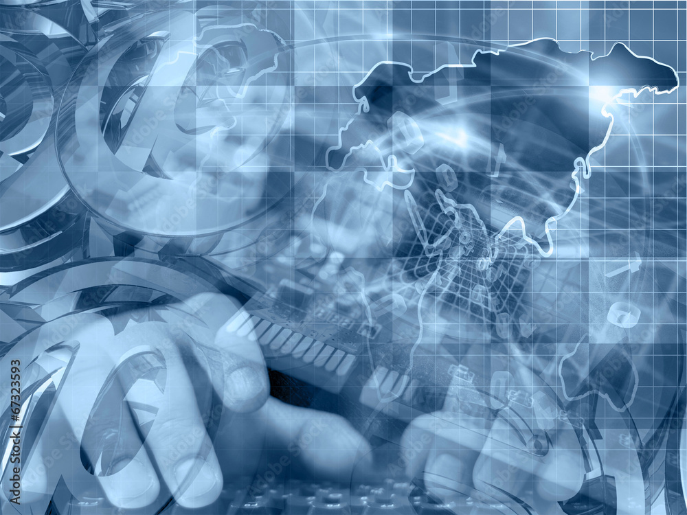Communication collage in blues