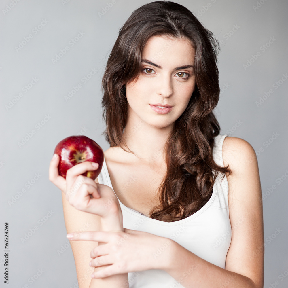 girl holding red apple girl holding red apple