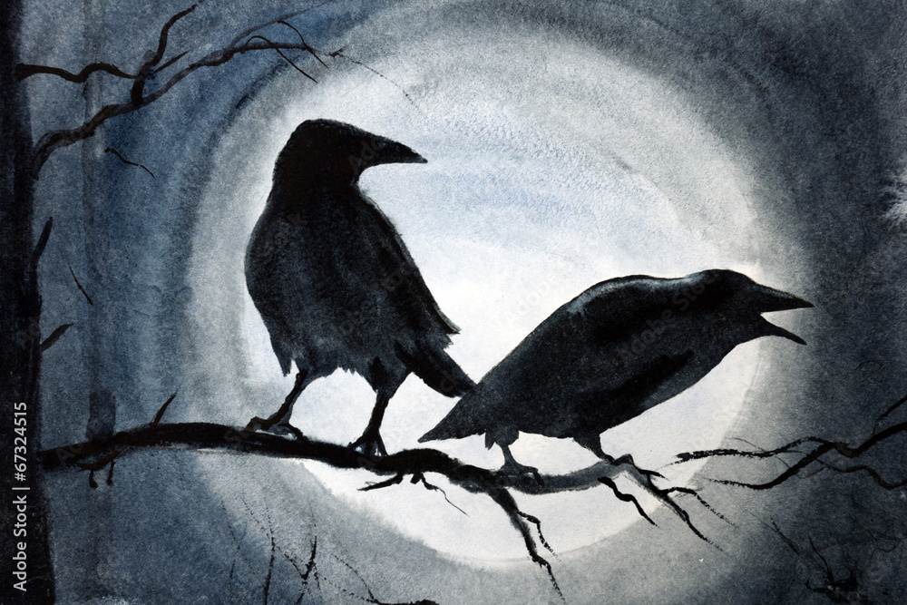 Obraz premium two black crows on a branch