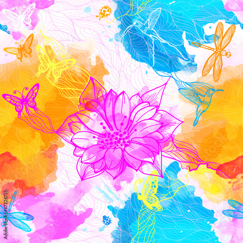 Seamless abstract wallpaper watercolors flowers