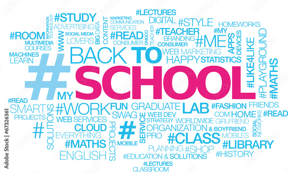 Back to school text hashtag words tag cloud illustration Stock