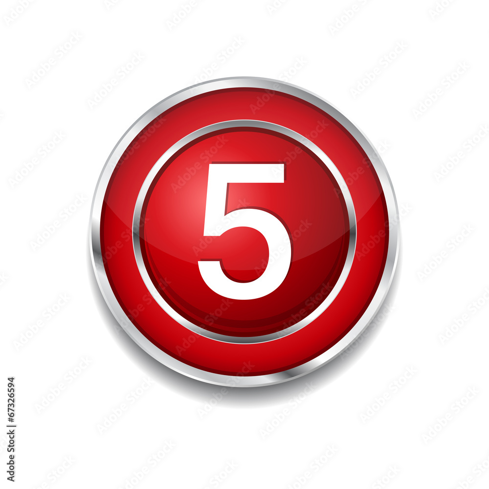 5 Number Circular Vector Red Web Icon Button 5 Number Circular Vector Red Web Icon Button