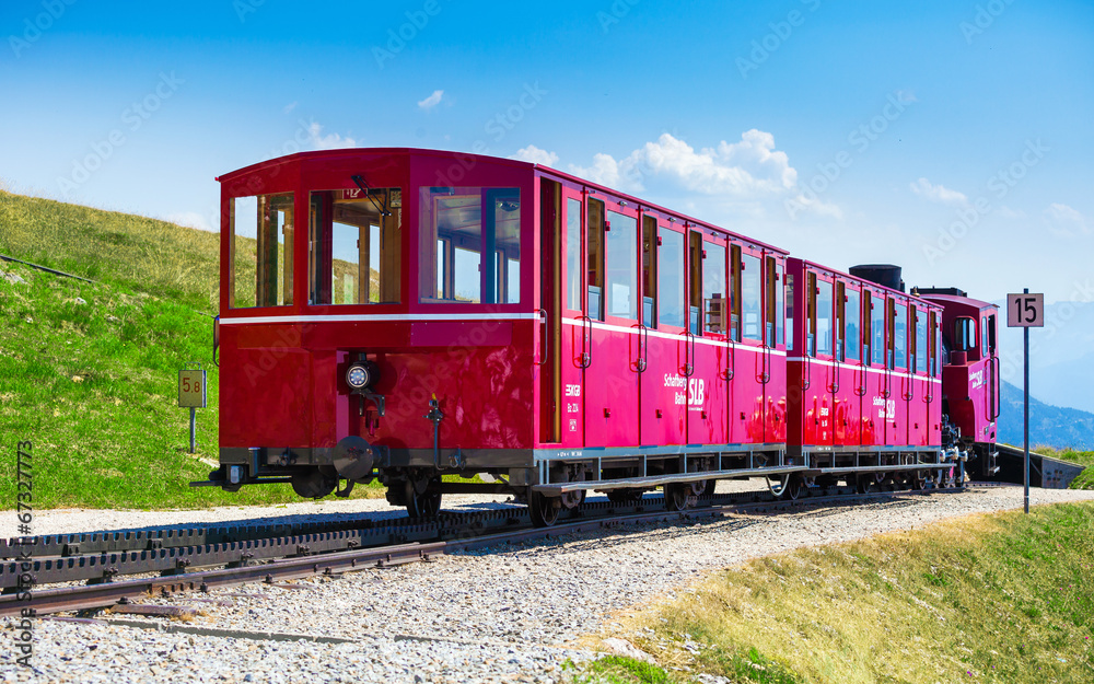 Steam trainn railway carriage going to Schafberg Peak