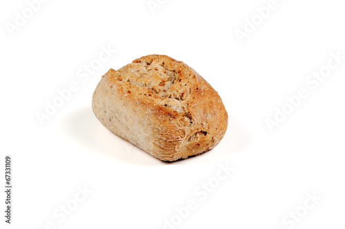 One roll bread on white background