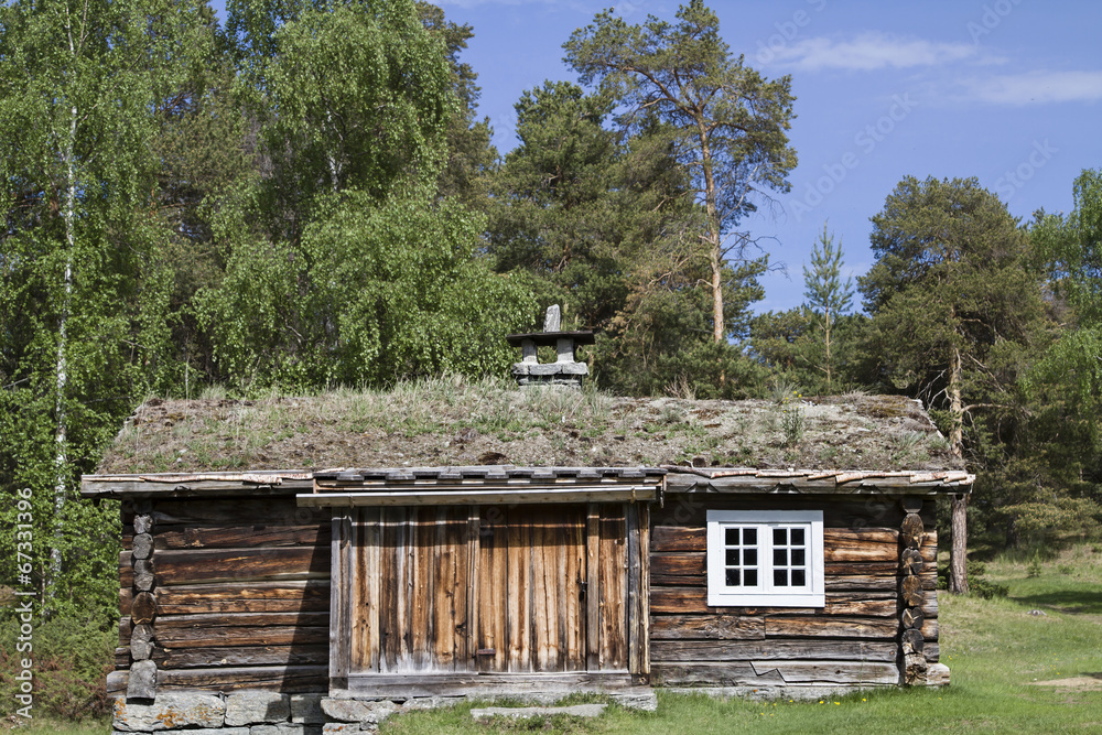 Obraz premium Holzhäuser im Beverdalen bei Lom