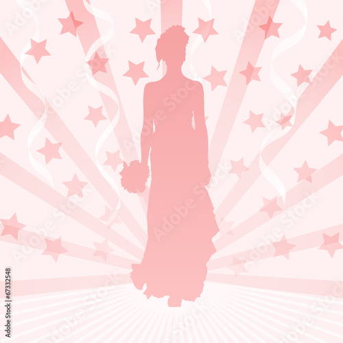 Vector illustration of a young elegant bride holding flowers.