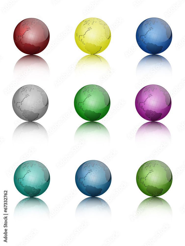 Set of colored globe icons. Vector Illustration
