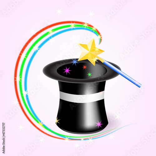 Magic hat with magic wand. Vector illustration