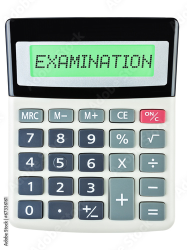 Photos Calculator with EXAMINATION on display isolated on white