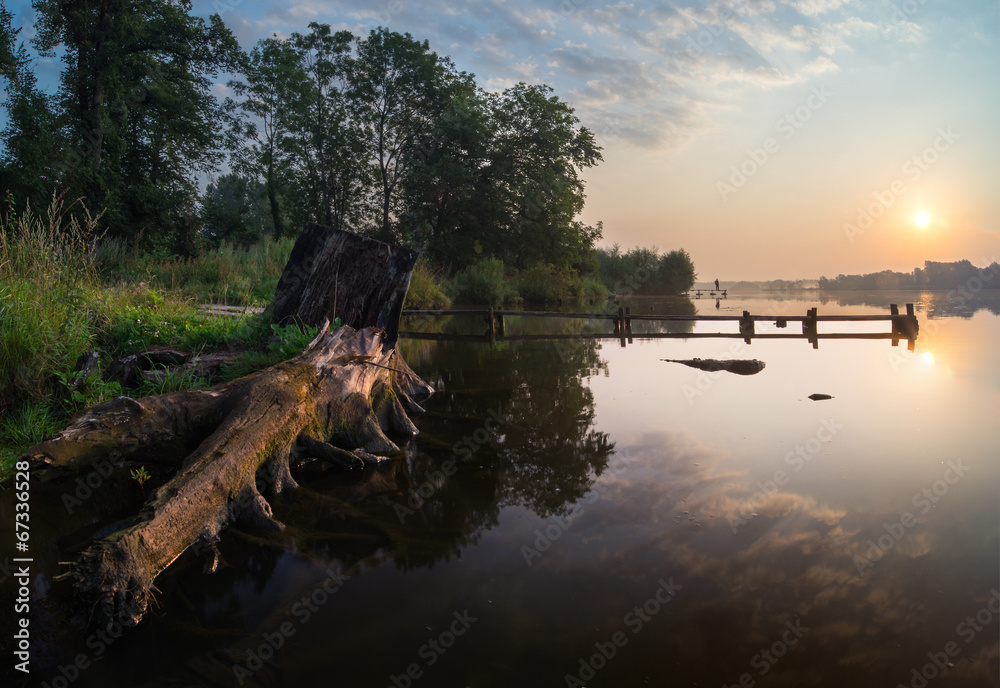 Rzeka Odra podczas baśniowego poranka - obrazy, fototapety, plakaty 