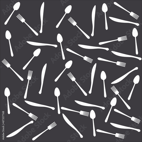Spoon, fork and knife on the black background for menu