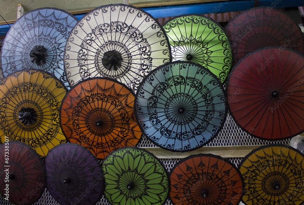 Naklejka premium Typical Myanmar Umbrellas 