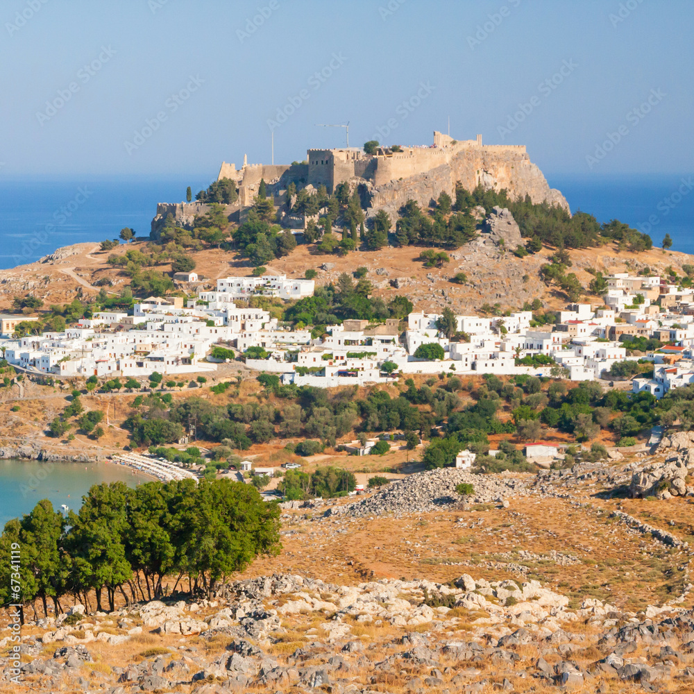 Lindos, castle above on the Greek Island of Rhodes