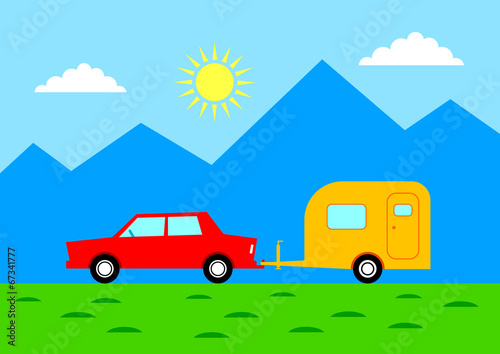 Car with caravan in mountainous landscape © Anthonycz